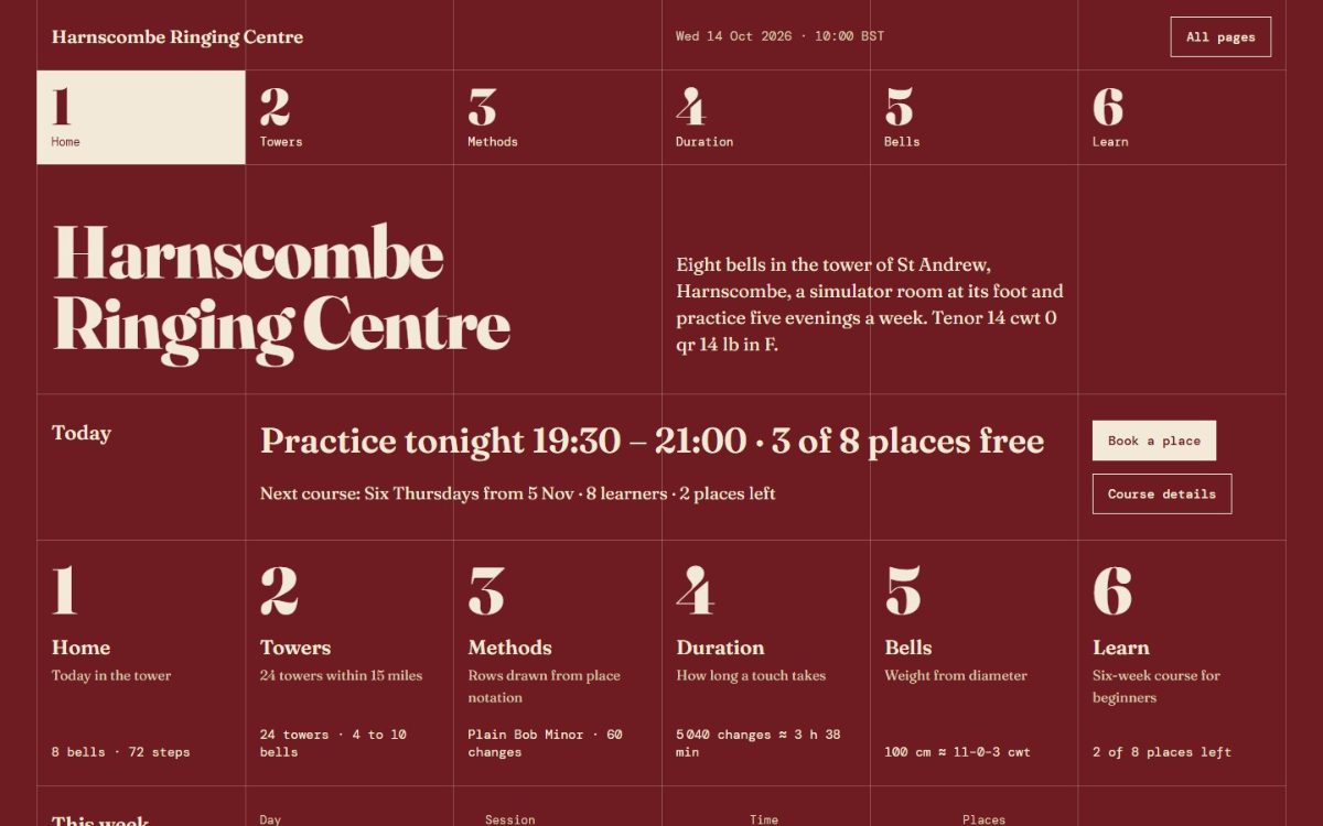 Harnscombe Ringing Centre 첫 화면