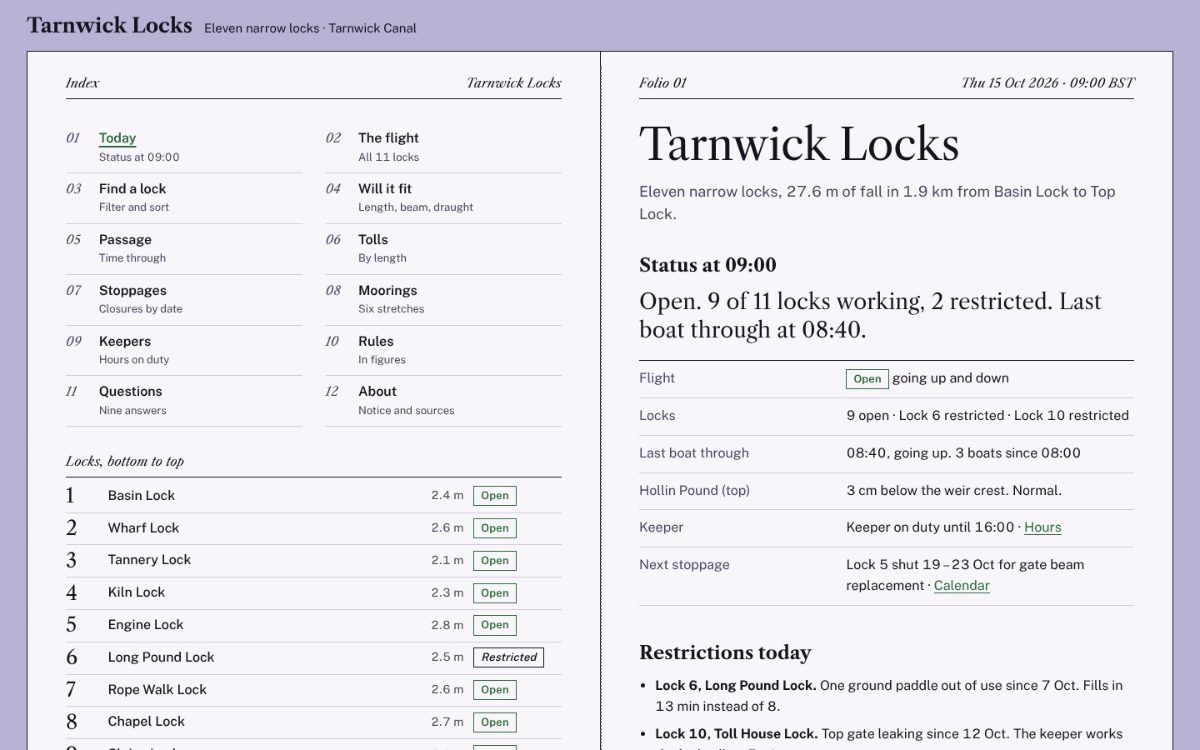 Tarnwick Locks 첫 화면